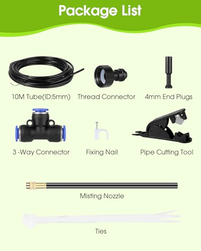 Misters for Outside Patio 32.8Ft (10M) Outdoor Water Misting Cooling System Backyard Mist Kit with 360 ° Adjustable Brass Mist Nozzles & Brass Adapter(3/4'') for Garden,Greenhouse,Fan,Pool,Porch