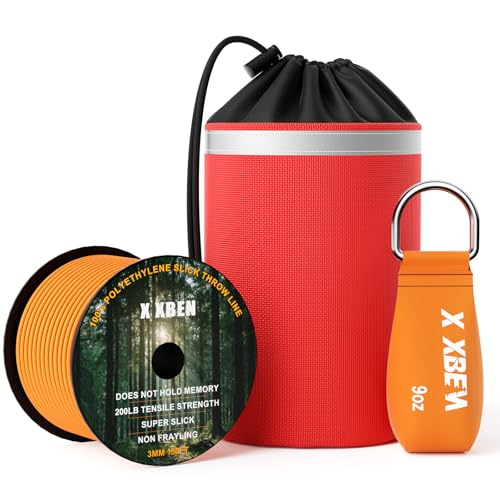 X XBEN Arborist Throw Line Kit with Slick Rope, Throw Weight, Reflective Storage Bag, Suit for Tree Cutting,Camping, Trimming, Hanging Swing, Forestry Tree Gear for Low and High Limb Throwing - size: 150FT Rope with 9 Oz Throw Bag