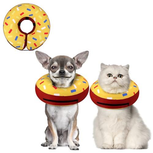 Supet Inflatable Dog Cone Collar for Small Dogs Puppies Cats, Soft Dog Cone Alternative After Surgery for Puppies Cats to Stop Licking - color: Donut Yellow, size: XS(Neck 4"-7")