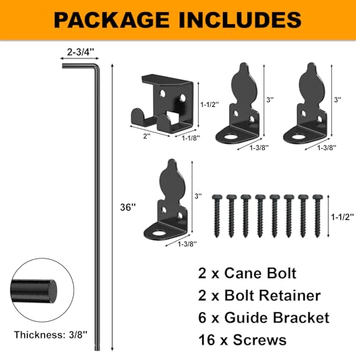 36" Cane Bolt Drop Rod for Gate, Heavy Duty Gate Latch 2 Pack | Gate Latch for Wooden Fence Metal Gates, Gate Ground Stopper Hardware for Wood PVC Vinyl Metal Gates - color: 36"-Black, size: 2 Pack