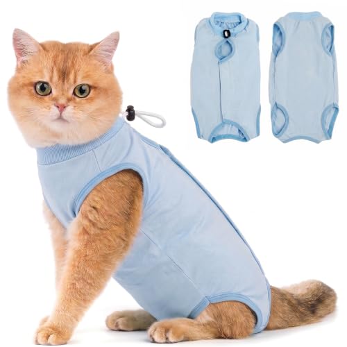 Avont Cat Recovery Suit - Kitten Onesie for Cats After Surgery | Stop Licking, Protects Stitches, L: Neck 10.2"-12.6"/Chest 17"-18.5"/Back 13.5", Soft & Breathable, Hook & Loop, Blue - color: Blue, size: Large