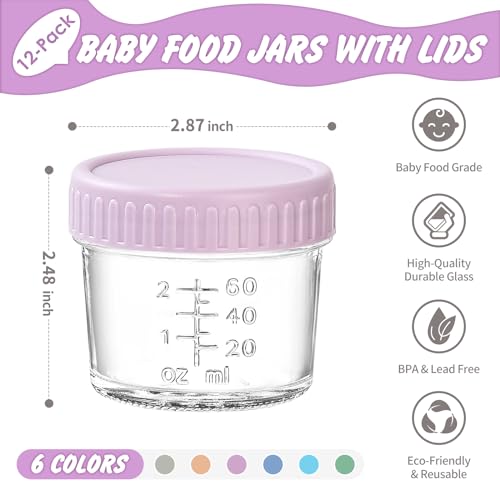 12 pcs Baby Food Storage Containers 4 Oz Small Glass Jars with Lids | Leak-proof Seal, Stable Stacking, Easy to Mark, Clear graduations Make Measuring User-friendly, BPA Free Reusable