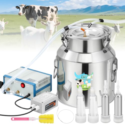 Upgraded 2-in-1 Goat Milking Machine 14L, Vacuum Pulsation Milker | Battery Powered Goat Milker with 4 Teat Cups, for Goat Cow, Auto Stop, 304 Stainless Steel Bucket, Pulsation Pulsation System - size: 14L