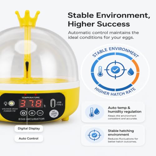 Luqeeg Mini Egg Incubator, Temperature Control Digital Incubators, 4 Eggs Candler Poultry Hatching Machine Eggs Poultry Hatching Machine for Chickens Ducks Pigeons (Manual Turning)