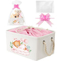Pickmesh Baby Shower Storage Basket with Gift Bags Rectangular Ribbons Collapsible Canvas Storage Bin with Handles for Diaper Organizing Toy Home DIY Gift Basket, 13 x 9. 1 x 7. 1 Inch(Pink Bear) - style: Pink Bear