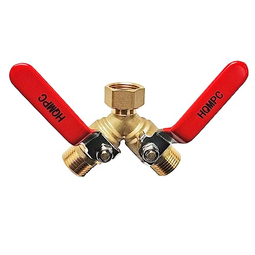 Garden Hose Y Valve Splitter With Stainless Steel Long Handle - Brass 2 Way Water Adapter, 3/4" GHT Thread - size: 0.75 Inch