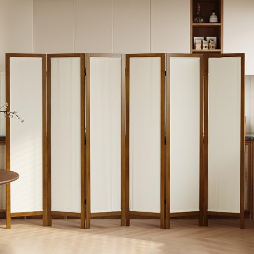 Linen Room Divider Privacy Screen, Foldable Wood Frame Partition Room Dividers with Removable Linen Fabric Curtain, Room Divider Panel, Zero Assembly for Home, Office, or Studio Brown 6 Panel - color: Brown