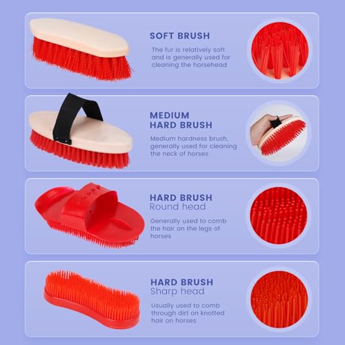 Horse Grooming Kit, 10pcs Horse Brushes & Cleaning Tool Set | Includes Tote Bag, Sweat Scraper, Curry Comb, Brush, Hoof Pick, Livestock Bathing Supplies Equine Care Supplies