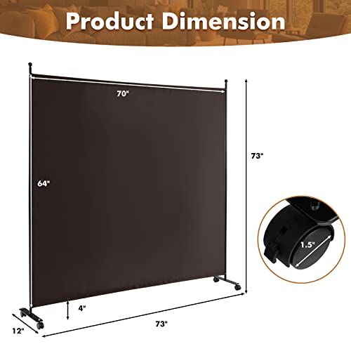 Giantex 73" x 73" Single Panel Room Divider with Wheels, Brown | Mobile Privacy Screen with Lockable Casters, Rolling Fabric Partition Wall for Home, Office, Studio - color: Brown, size: 73''W x 73''H (1 Panel)