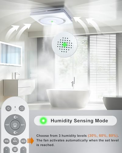 GROWNEER Powerful Oversize Bathroom Exhaust Fan with Light, 40W Bathroom Fan with Humidity Sensor, 110/160 CFM 1.0 Sone Exhaust Fan with Heater, 1800W Heating, 1500lm 2700K/4000K/5000K & Nightlight - style: Humidity & Heater