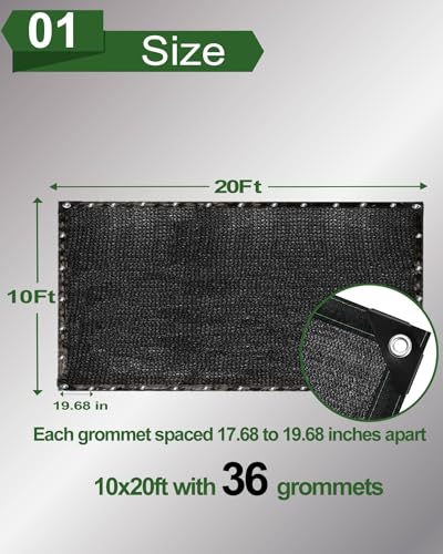 vensovo 70% Black Shade Cloth, 10 x 20 ft HDPE Sunblock Mesh | Strong shade for patios, kennels, chicken coops and greenhouses, helping reduce heat and block intense sunlight - color: 70% Shade, size: 10′x20′
