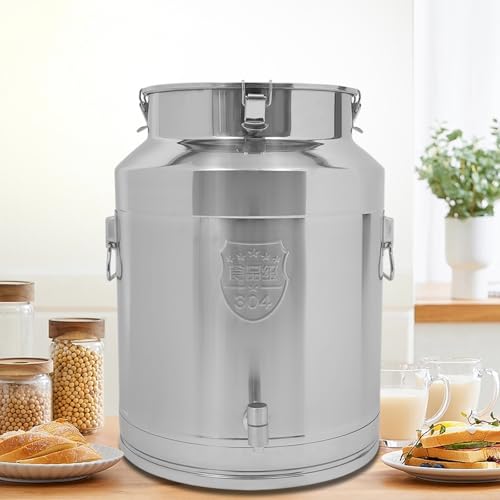 64L/16.9Gallon Milk Can with Faucet, Stainless Steel Milk Bucket Small Milk Jug Wine Pail Tote Pot Oil Liquid Storage Container with Sealed Lid, Keep Food Dry and Fresh for Kitchen Rice Cereal Grain - size: 64L/16.9Gallon