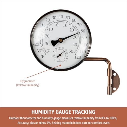 4" Brass Analog Outdoor Thermometer & Humidity Gauge, Vintage Decor | Easy Install, Battery-Free, Window Readable for Patio Garden Garage Greenhouse - color: 4 INCH