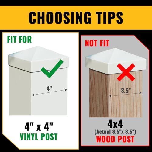 VIVIDA White Vinyl Post Caps 4" x 4", PVC Fence Post Caps, 4 Pack | Actual 4" x 4", Pyramid PVC Post Caps, Waterproof Deck Post Cover, For Vinyl Fence, Lamp, Deck, Mailbox - size: 4" x 4" (4 PCS)