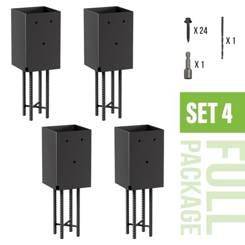 4 Pack 4x4 Metal Post Base Holder Bracket for Concrete Deck (Black) | Internal 3.5"x3.5", Post Anchor Brackets Ground Spike, For Concrete Deck, For Wood Fence, Railing, Pergola, Porch - size: 4IN, style: 4Pcs