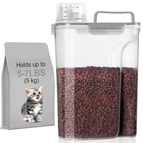 LEAWALK 5-7Lbs/6Qt Dog Cat Storage Container Portable with Upgraded Large Spout and Cup, Plastic Pet Food Dispenser for Small Animal Kibble, Bird Seed, Oatmeal, Rice, Flour, Brown Sugart- Clear Gray - color: Clear Grey, size: 5L-1pack