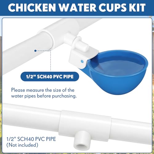 LemonRoad 30 Set Automatic Chicken Waterer Cups with 1/2" PVC Tee Fitting Chicken Drinking Bowl, Poultry Drinker Mounting Hole Opener,Water Dispenser Feeder for Duck, Goose, Turkey, Pigeon(Blue White) - color: Blue White