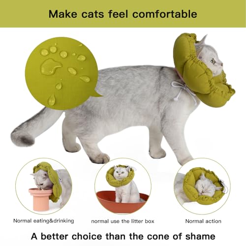 Soft Cat Cone Collar， Cute Adjustable Cat Recovery Collar，Elizabethan e Collar that can Protect Head and Foot Wounds，Green Flower All-Season Style - color: Green Flower, size: S