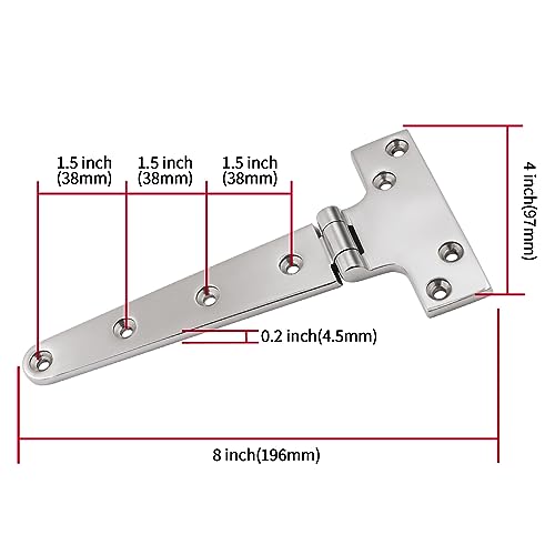 316 Stainless Steel T Hinges Marine Grade 8'' x 4" Heavy Duty Boat Hatch Hinge (196 mm X 97 mm) 2 Pack Casting Cabinet Hardware Door Hinge with Screws - style: 8'' x 4" 2 Pack