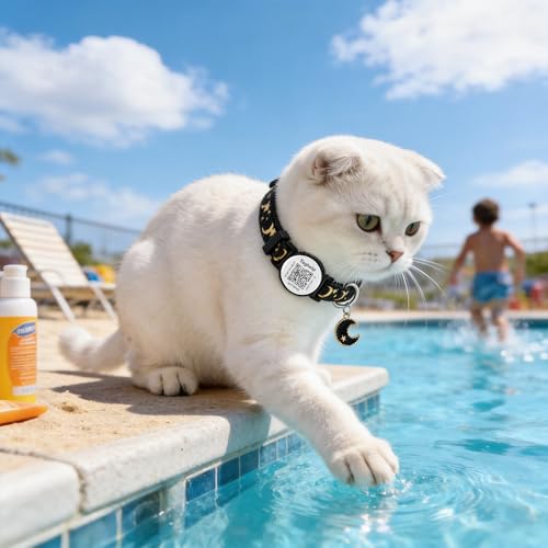 The Ultimate QR Code Pet ID Collar 4-Pack | Breakaway Adjustable Cat Collars with Secure Online Profile | Never Lose Your Cat with Cute Moon & Stars Design (Star & Moons - 4 Pack) - color: Star & Moons - 4 Pack
