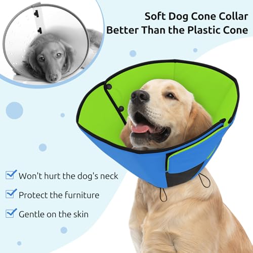 Dog Cones for Small Dogs, Soft Cone for Dogs After Surgery | Adjustable Comfy Cone for Dogs & Cats, Comfortable Pet Cone After Surgery for Wound Healing, Blue&Green S - color: Blue&Green, size: S