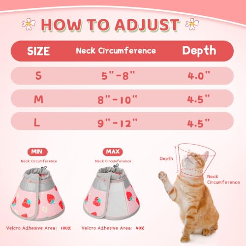 Cat Cone Collar Soft to Stop Licking, Adjustable, Foldable Lightweight Kitten Cones After Surgery Recovery for Cats & Kittens, Cat Cone Alternative, Easy Eating (Pink, M) - color: Pink, size: M