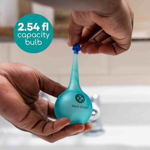 Medi Grade Ear Wax Removal Bulb Syringe 2.54 fl oz, Ear Cleaner Irrigation | Easy-squeeze ear syringe 75ml with quad stream tip, gentle ear cleaning tool for adults and kids, safe ear flushing at home - size: 75ml