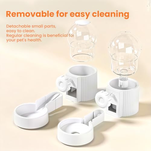 38oz Rabbit Water Dispenser and Feeder Set (White) | Large Hanging Automatic Food Water Dispenser, for Bunny Guinea Pig Chinchilla Ferret Cage Accessories - color: White