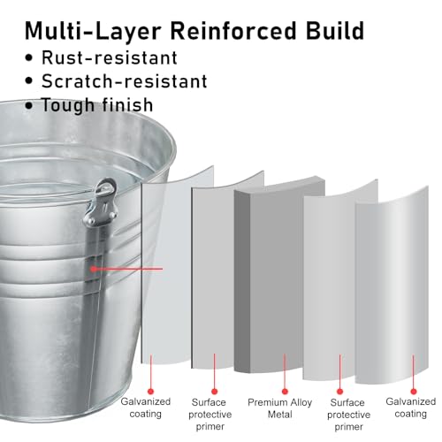 DUNCHATY 4 Gallon Galvanized Ice Bucket 4 Pack - Large Metal Beverage Tub with Wood Handles for Parties, Weddings, Beer, Wine & Champagne - 13" x 13" x 12" Rustproof Cooler - color: Ice-buckets 4P