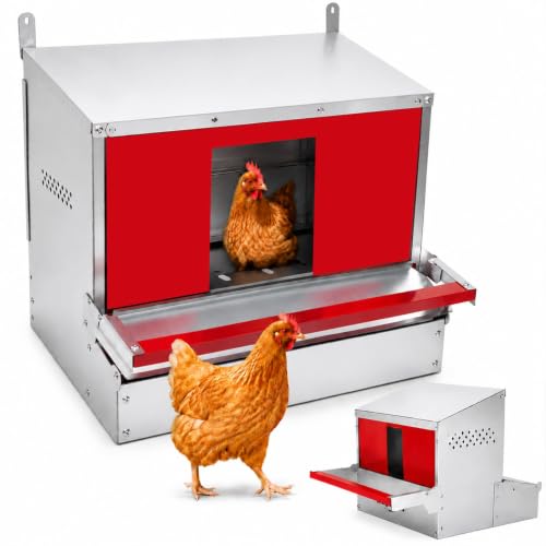 Chicken Nesting Box, Metal Chicken Laying Box with Roll Away Egg Collection | Reversible Wall Mountable Chicken Coop Nesting Boxes for Hens, Ducks, 24"×17.5"×20.3", Up to 20 Hens