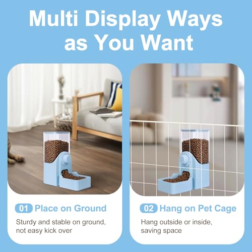 Hanging Automatic Pet Food Dispenser, 54oz Large Capacity Pet Feeder, Auto Gravity Cage Hanging Food Bowl for Small Dog Cat Rabbit Ferret Guinea Pig Hedgehog Chinchillas (Blue) - color: Blue