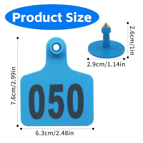 Cattle Ear Tags 101-200 Numbered Large Plastic Livestock Ear Tag Blue | L3''×W2.5'' For Sheep Calf Goat Pig,Animal Id Tags For Ranch & Farm Herd Tracking, Laser Print Fade-Resistant, Copper Head - color: Blue, size: 101-200