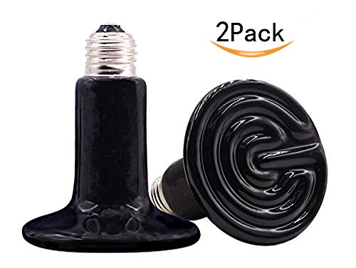2-Pack 200W Reptile Ceramic Heat Lamp,E27 110V Infrared Heat Emitter Bulb,No Harm No Light Infrared Heat Emitter Brooder Lamp for Pet Coop Heater Reptile Chicken Turtle Heating Light Lamp,Black