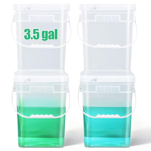 ASEVAT Square 3.5 Gallon Bucket with Lid, Clear Food Grade Storage Containers with Lids, Pail Container with Handle, Bucket for Cleaning Heavy-Duty Extra Durable BPA Free - size: 3.5Gal