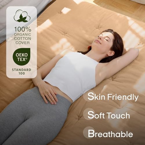 ZonLi Japanese Floor Futon Mattress 100% Cotton Cover Foldable Portable | 75" x 39" Twin Size 2.5" Thick Tatami Mat Sleeping Pad, Roll Up Floor Lounger Bed for Guest, Dormitory, Camping & Travel - color: Burro, size: Twin(75"L x 39"W x 2.5"Th)