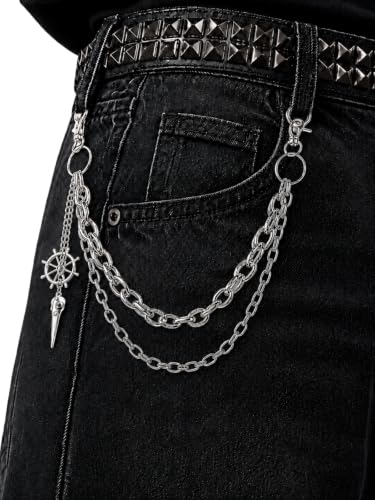 Layered Wallet Chain, Pants Chain for Men and Women | Layered wallet and pants chains for men and women to style jeans with punk, Y2K, biker, and streetwear looks. - color: Classic Silver - Heavy Double