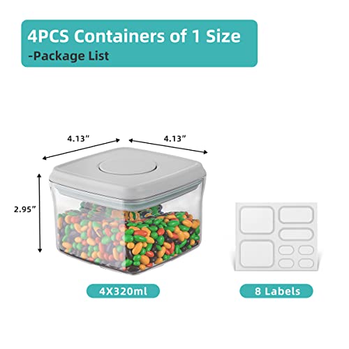 Airtight Container Set - (380ml 4 Pcs) Stackable One Button Openning Food Containers for Snacks Candy Salt Herbs Spices BPA-Free Tranparent (0.32 QT * 4) - color: 0.32 QT * 4