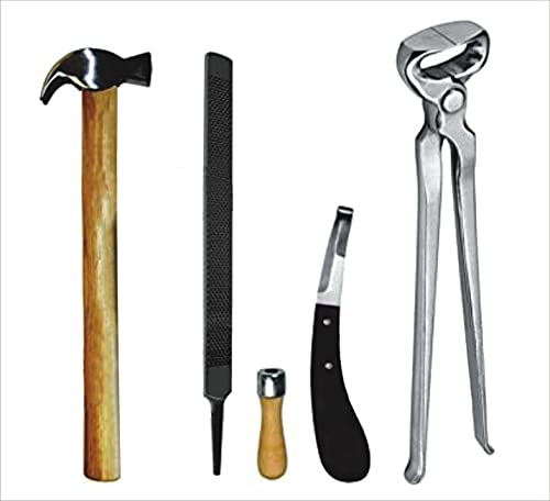 4 PCS Farrier Horse Hoof Kit with 12 Inch Hoof Nippers, Hoof Rasp, Hoof Knife & Wooden Hammer – Professional Hoof Trimming & Maintenance Tools for Horses, Durable Farrier Set for Hoof Care