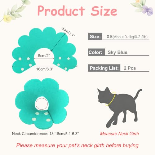 Felt Cat Recovery Collar, Cute Flower Cat Recovery Collar Adjustable Recovery Cones (2Pcs, XS 5.1-6.3inch, Sky Blue) for Small Dogs Kittens Cats - color: Blue, size: XS（0-1 KG/0-2.2 lb）