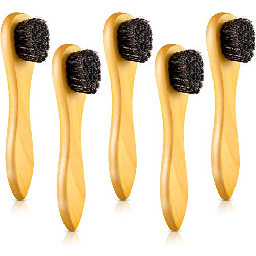 Jovitec 5 Pack Horsehair Polish Applicator Brush Kit Saddle Soap Shoe Shine Brush Dauber Wooden Care Shine Clean for Leather Boot Bag - color: Light Yellow