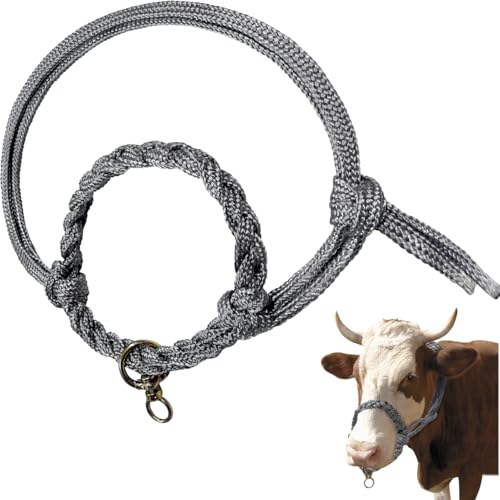 La La Pet Adjustable Cattle Halter Hand Braided Livestock Leading Rope Farm Training Supplies Handling Equipment for Calf Cows Horses Donkeys Goats Foals 0.47Inch Collar - size: 0.47"Collar