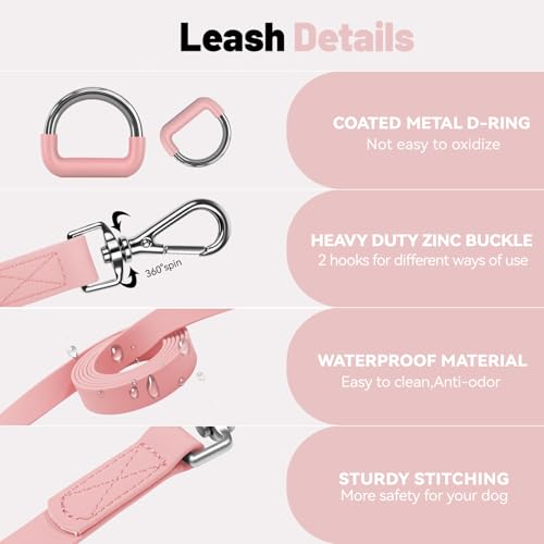 Waterproof Dog Leash with Poop Bag Holder, 5FT/6FT Adjustable Length with 2 Swivel Hooks, Odor-Free & Easy-Clean Dog Lead for Large Medium Small Dogs - color: Pink, size: 6FT - 3/4inch Width