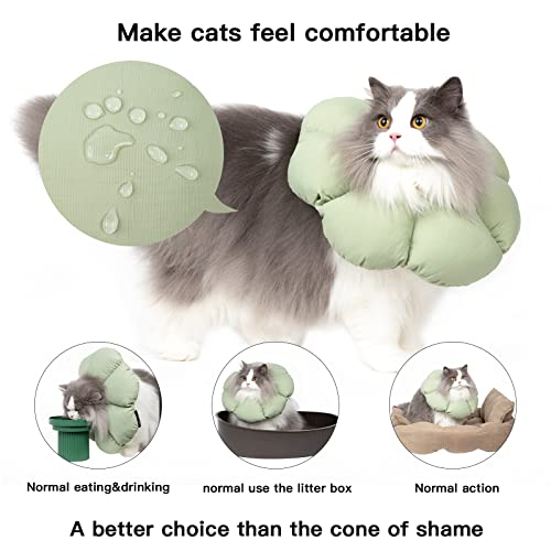 Cat Cone Collar,Cute Waterproof Cat Recovery Collar,Anti-Bite Lick Wound Healing Safety Elizabethan e Collar for Cats,Green Flower All-Season Style - color: Green Flower, size: Large