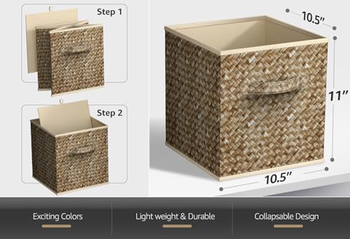 Sorbus 11 x 11 Storage Cubes, Foldable Fabric Bins (4 Pack, Woven Beige) | Toy bin with carry handles and collapsible design keeps books, clothes and playroom essentials sorted in cubbies and closets. - color: Woven Beige