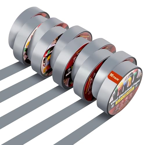 RED WOLF 10 Pack Gray Electrical Tape 3/4 Inch x 66 Ft Industrial Grade UL/CSA Listed 7 Mil Thick Flame Retardant High Temp Waterproof Electrical PVC Tape Electric Super Vinyl Rated 600V - color: Grey