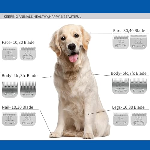 10Blades Dog Grooming Replacement Blades Compatible with Andis Pet Clipper/Oster A5/Wahl KM Series Dog Clipper,Ceramic Blade & Stainless Steel Blade (#10+30+40+4FC+5FC) 5Pack - color: Silvery-11
