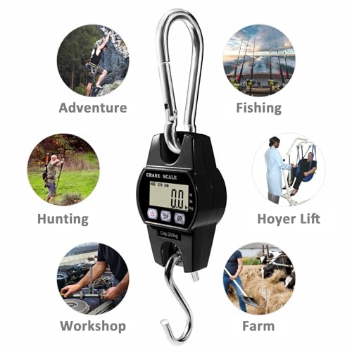 GRAM PRES Digital Hanging Crane Scale 660LB/300KG | Deer Hunting Scales, Farm,Fishing, Fish, meat，Game ,luggage Scale with Hold/Tare - color: Black