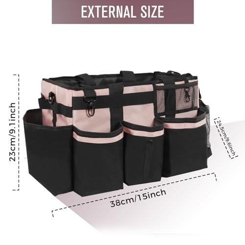 SCAVATA Wearable Cleaning Caddy, Cleaning Caddy Supplies Organizer with Handle & Shoulder Straps for Housekeepers, Under Sink & Car Cleaning Tool Organizers Bag with 4 Foldable Divider (Pink) - color: Pink