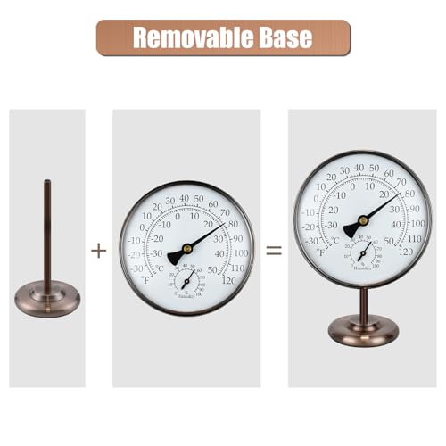4 in Solid Brass Analog Outdoor Thermometer Hygrometer | Detachable Stand, Battery-Free, Rust & Weather Resistant, Calibratable, Large Clear Dial, Indoor Outdoor Home Patio Decor - size: 4 in