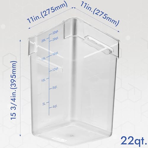 CURTA 8-Pack 22 Qt NSF Clear Polycarbonate Food Storage Containers with Blue Lids - Square, Commercial-Grade, Freezer & Dishwasher Safe, Stackable - color: 22.0 Qt 8-Pack(Blue Lids)